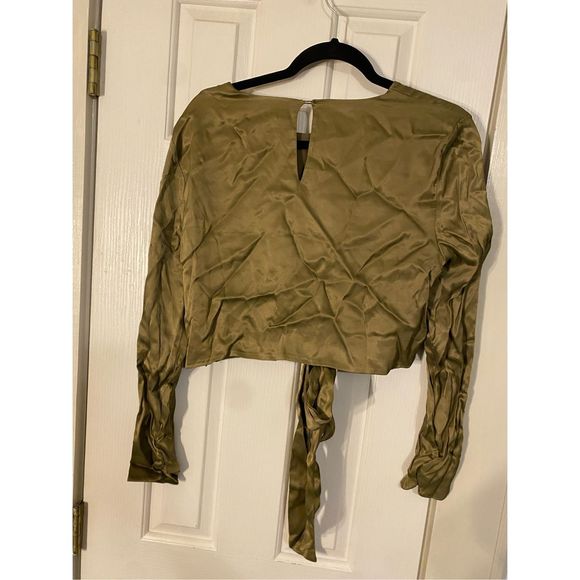 Zara NWT khaki geeen long-sleeve cropped shirt blouse size XL - Picture 6 of 8